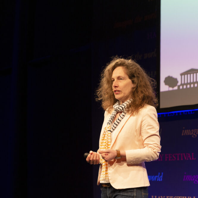 Michaela Mahlberg speaking at the Hay Festival